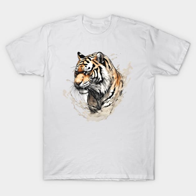 Tiger Japanese Ink painting T-Shirt by craftydesigns